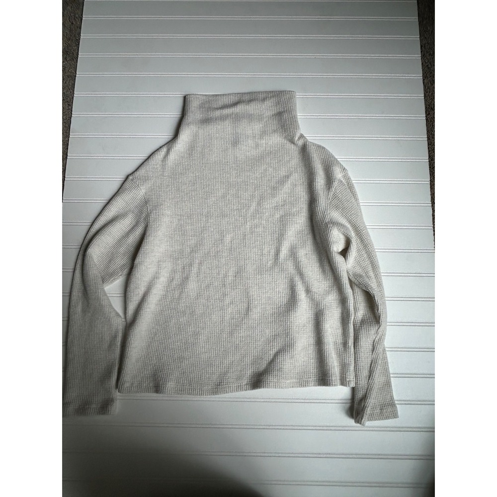 Monrow Womens Cream Waffle Knit Funnel Neck Thermal Long Sleeve Top XS